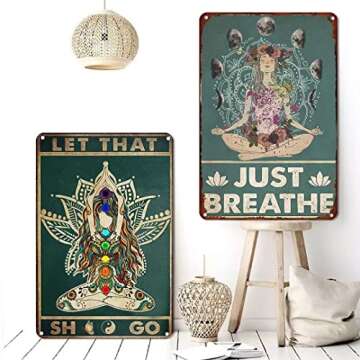 Retro Yoga Girl Tin Sign Wall Decor Just Breathe Yoga Funny Inspirational Quote Wall Art Vintage Yoga Girl Tin Sign For Home Living Room Dorm Gym Wall Decor Idea Gifts For Family Friends 8x12 Inch