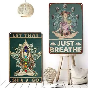 Retro Yoga Girl Tin Sign Wall Decor Just Breathe Yoga Funny Inspirational Quote Wall Art Vintage Yoga Girl Tin Sign For Home Living Room Dorm Gym Wall Decor Idea Gifts For Family Friends 8x12 Inch