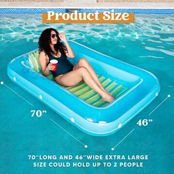 Sloosh Inflatable Tanning Pool Lounge Float, 70" x 46" Sun Tan Tub Adult Pool Floats Raft for Pool S...