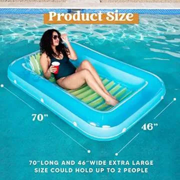 Sloosh Inflatable Tanning Pool Lounge Float, 70" x 46" Sun Tan Tub Adult Pool Floats Raft for Pool S...
