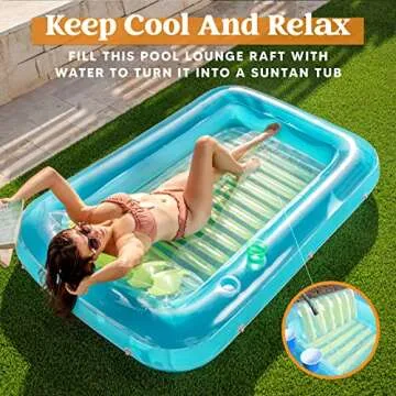 Sloosh Inflatable Tanning Pool Lounge Float, 70" x 46" Sun Tan Tub Adult Pool Floats Raft for Pool Sunbathing Suntan Blow up Pool Lounger Tanning Bed Floatie for Adults, L-Blue Green