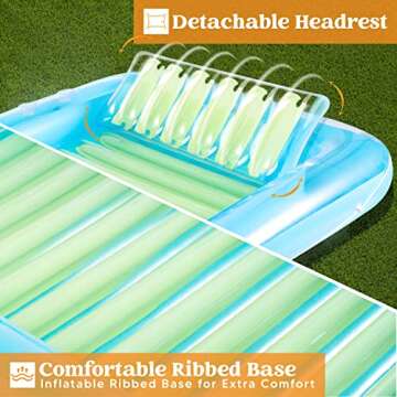 Sloosh Inflatable Tanning Pool Lounge Float, 70" x 46" Sun Tan Tub Adult Pool Floats Raft for Pool Sunbathing Suntan Blow up Pool Lounger Tanning Bed Floatie for Adults, L-Blue Green