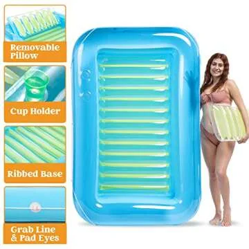 Sloosh Inflatable Tanning Pool Lounge Float, 70" x 46" Sun Tan Tub Adult Pool Floats Raft for Pool Sunbathing Suntan Blow up Pool Lounger Tanning Bed Floatie for Adults, L-Blue Green