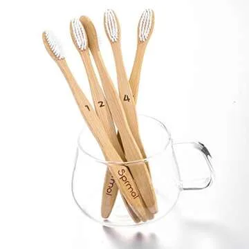 Sprmal 5pcs Bamboo Toothbrushes Natural Organic Biodegradable and Vegan Bamboo Soft BPA Free Nylon Bristles for Sensitive Gums