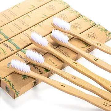 Sprmal 5pcs Bamboo Toothbrushes Natural Organic Biodegradable and Vegan Bamboo Soft BPA Free Nylon Bristles for Sensitive Gums