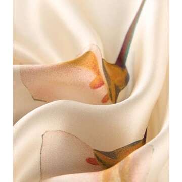 ANDANTINO 100% Silk Long Scarf for Women Large Shawls for Headscarf and Neck- Oblong Hair Wraps with Gift Packed (Off-white Calla)
