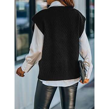 Dokotoo Oversized Sweaters for Women Black Sweater Vest Women Sleeveless Sweater Tops Vintage Knit V Neck Sweater Vest Business Casual Outfits for Women Christmas Cropped Pullover Sweater Tank,Medium