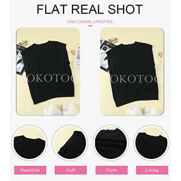 Dokotoo Oversized Sweaters for Women Black Sweater Vest Women Sleeveless Sweater Tops Vintage Knit V Neck Sweater Vest Business Casual Outfits for Women Christmas Cropped Pullover Sweater Tank,Medium