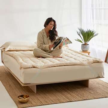 Wow 100% Organic Merino Wool Pillow Top Mattress Topper 2" for Back Pain Relief | Non-Toxic Raw Cott...