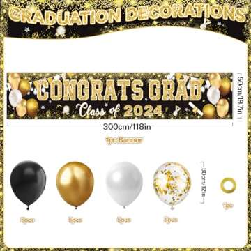 2024 Graduation Party Decorations, Black and Gold Graduation Yard Sign Congrats Grad Banner Class of...