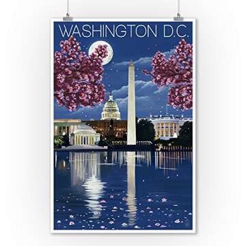 Lantern Press 9x12 Inch Art Print Wall D√©cor, Washington, DC, Night Scene