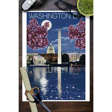 Lantern Press 9x12 Inch Art Print Wall D√©cor, Washington, DC, Night Scene