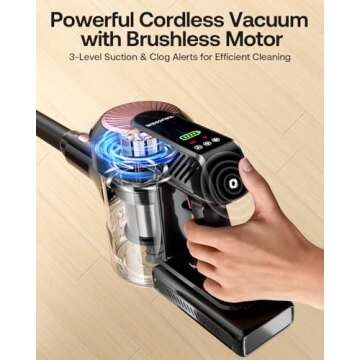 Cordless Vacuum Cleaner, 40Kpa 45Mins Vacuum Cleaners for Home, 8-in-1 Lightweight Stick Vacuum with Powerful Suction, Anti-tangle Wireless Vacuum for Carpet, Tile, Pet Hair, Hardwood Floors, Black