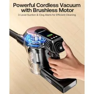 Cordless Vacuum Cleaner, 40Kpa 45Mins Vacuum Cleaners for Home, 8-in-1 Lightweight Stick Vacuum with Powerful Suction, Anti-tangle Wireless Vacuum for Carpet, Tile, Pet Hair, Hardwood Floors, Black