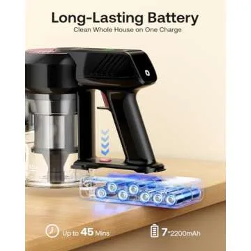 Cordless Vacuum Cleaner, 40Kpa 45Mins Vacuum Cleaners for Home, 8-in-1 Lightweight Stick Vacuum with Powerful Suction, Anti-tangle Wireless Vacuum for Carpet, Tile, Pet Hair, Hardwood Floors, Black
