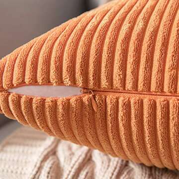 MIULEE Pack of 2 Orange Pillow Covers 16x16 Inch Soft Boho Striped Corduroy Throw Pillow Covers Set Decorative Square Cushion Cases Pillowcases for Sofa Bedroom Couch