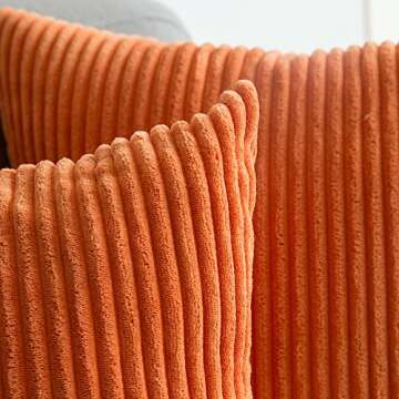 MIULEE Pack of 2 Orange Pillow Covers 16x16 Inch Soft Boho Striped Corduroy Throw Pillow Covers Set Decorative Square Cushion Cases Pillowcases for Sofa Bedroom Couch