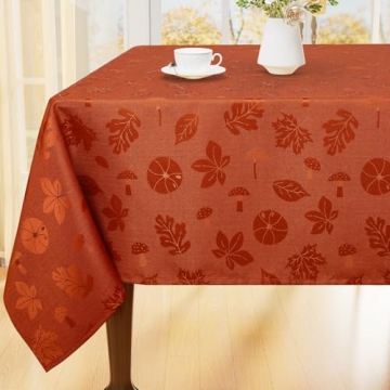 Moosfor Thanksgiving Tablecloth 60x84 Inch - Waterproof Pumpkin Jacquard
