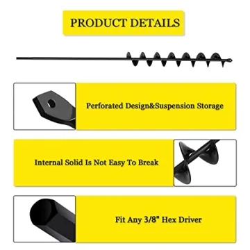 SORANGEUN 2”x32“ Auger Drill Bit for Planting, Garden Drill Auger for Planting Bulbs, Easy Garden Planting Auger with Drill for 3/8”Hex Drive Drill