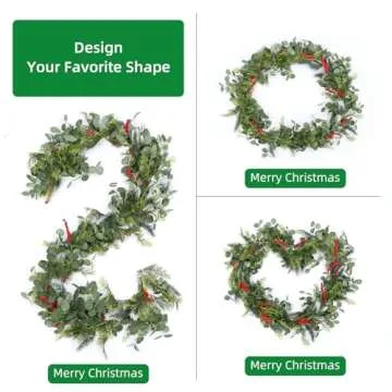 Christmas Garland Red Berry Dalliwow 6.3 FT Christmas Cedar Garlands Artificial Pine Christmas Garlands Indoor Outdoor Christmas Decorations for Mantel Fireplace Home Gate Winter Holiday Xmas Decor