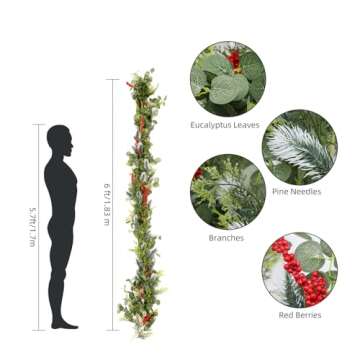 Christmas Garland Red Berry Dalliwow 6.3 FT Christmas Cedar Garlands Artificial Pine Christmas Garlands Indoor Outdoor Christmas Decorations for Mantel Fireplace Home Gate Winter Holiday Xmas Decor