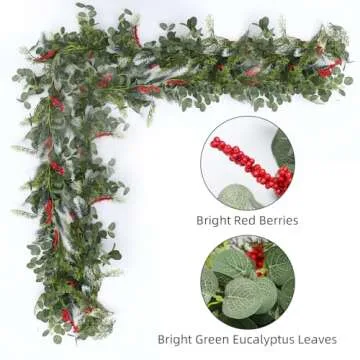 Christmas Garland Red Berry Dalliwow 6.3 FT Christmas Cedar Garlands Artificial Pine Christmas Garlands Indoor Outdoor Christmas Decorations for Mantel Fireplace Home Gate Winter Holiday Xmas Decor