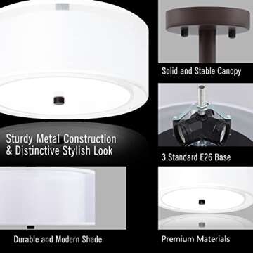 Ganiude 3-Lights Semi Flush Mount Light Fixture