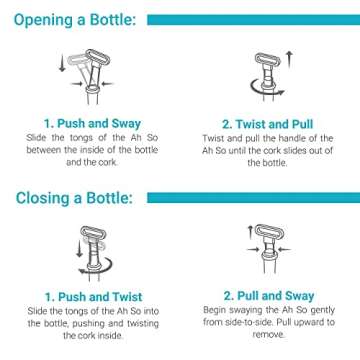 Ah So Wine Opener - Stainless Steel Wine Bottle Opener, Effortless Cork Removal with Two-Pronged Precision, Vintage Wine Cork Remover That Won’t Crumble Cork - Beer Opener, Great Gift Idea