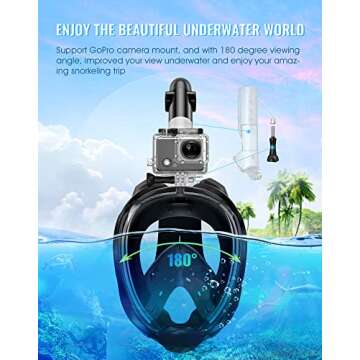 Greatever G2 Full Face Snorkel Mask with Latest Dry Top System,Foldable 180 Degree Panoramic View Snorkeling Mask with Camera Mount,Safe Breathing,Anti-Leak&Anti-Fog