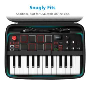 FINPAC Semi-Hard Carrying Case for AKAI Professional MPK Mini MKII & MK3 & MPK Play | Alesis V Mini 25 Key USB MIDI Keyboard Controller Case with Cable Slot for Business, Travel (Black)