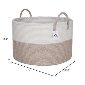 Extra Large 100% Cotton Rope Basket 21.7" x 21.7" x 13.8"-XXXL Woven Blanket Basket with Handles/Clo...