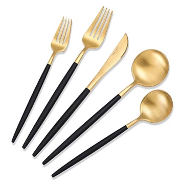 DEACORY Elegant Black and Gold 20-Piece Flatware Set