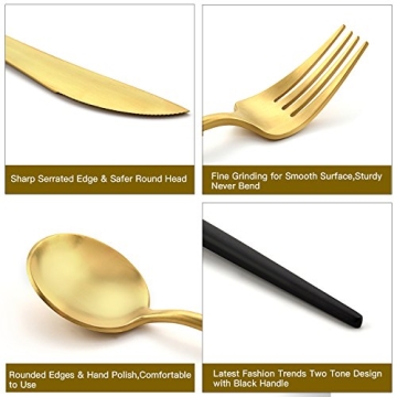 DEACORY Elegant Black and Gold 20-Piece Flatware Set