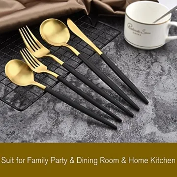 DEACORY Elegant Black and Gold 20-Piece Flatware Set