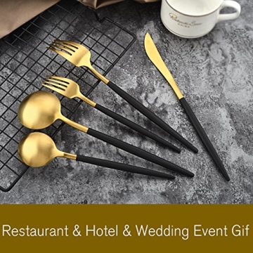 DEACORY Elegant Black and Gold 20-Piece Flatware Set