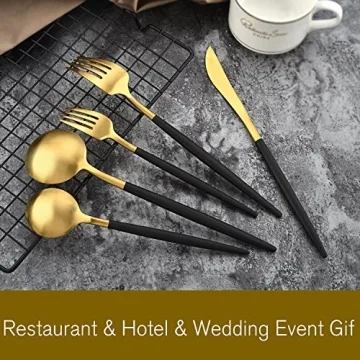 DEACORY Elegant Black and Gold 20-Piece Flatware Set
