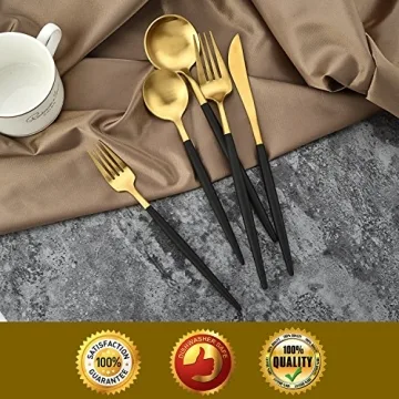 DEACORY Elegant Black and Gold 20-Piece Flatware Set