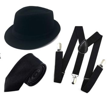 1920s Mens Clothing Gatsby Gangster roaring 20s Costume Accessories Set Fedora Hat and Tie for Gangs...
