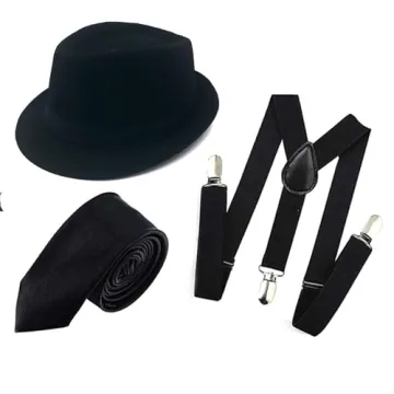 1920s Mens Clothing Gatsby Gangster roaring 20s Costume Accessories Set Fedora Hat and Tie for Gangs...