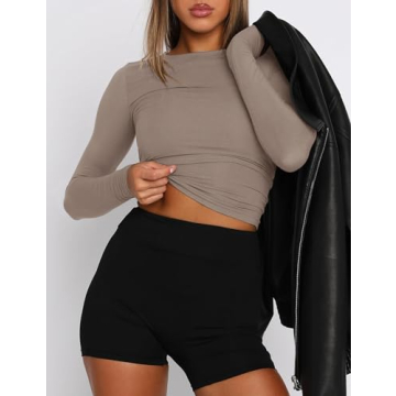 AKEWEI Casual Long Sleeve Crop Tops for Women - Chic & Versatile