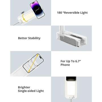 SupeDesk Phone Stand for Recording,with LED Light,Selfie Stand,Portable Extendable Phone Stand,for 3.5-6.9" Phone,360° Rotate, Adjustable,Overhead Phone Mount,Wireless, Rechargeable, Live Stream