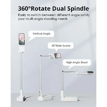 SupeDesk Phone Stand for Recording,with LED Light,Selfie Stand,Portable Extendable Phone Stand,for 3.5-6.9" Phone,360° Rotate, Adjustable,Overhead Phone Mount,Wireless, Rechargeable, Live Stream