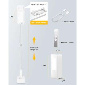 SupeDesk Phone Stand for Recording,with LED Light,Selfie Stand,Portable Extendable Phone Stand,for 3.5-6.9" Phone,360° Rotate, Adjustable,Overhead Phone Mount,Wireless, Rechargeable, Live Stream