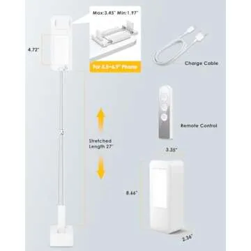 SupeDesk Phone Stand for Recording,with LED Light,Selfie Stand,Portable Extendable Phone Stand,for 3.5-6.9" Phone,360° Rotate, Adjustable,Overhead Phone Mount,Wireless, Rechargeable, Live Stream