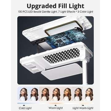 SupeDesk Phone Stand for Recording,with LED Light,Selfie Stand,Portable Extendable Phone Stand,for 3.5-6.9" Phone,360° Rotate, Adjustable,Overhead Phone Mount,Wireless, Rechargeable, Live Stream