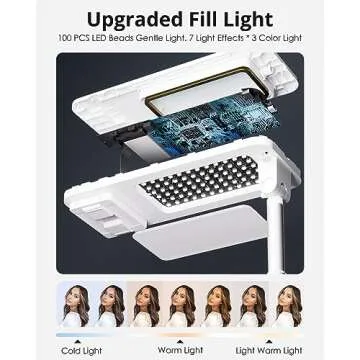 SupeDesk Phone Stand for Recording,with LED Light,Selfie Stand,Portable Extendable Phone Stand,for 3.5-6.9" Phone,360° Rotate, Adjustable,Overhead Phone Mount,Wireless, Rechargeable, Live Stream