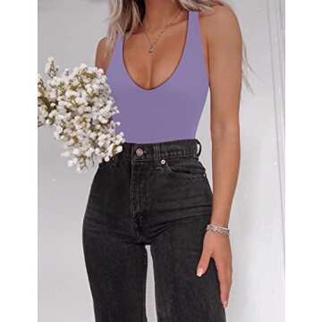 SAUNGKUAI Women’s Bodysuit Sexy Plunge Deep V Neck Backless Sleeveless Tank Thong Body Suits Outfi...