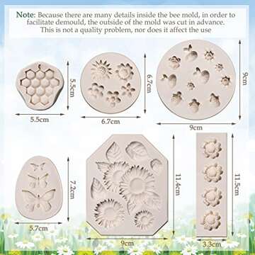 6 Pieces Silicone Chocolate Mold Sunflower 3D Embossed Silicone Mold Butterfly Honeycomb Silicone Fondant Bee Mold for DIY Topper Cake Decorating Sugar Cookies Polymer Clay Crafting Project