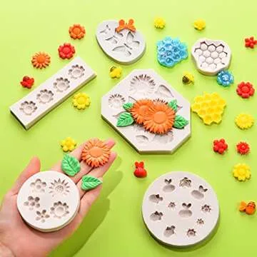 6 Pieces Silicone Chocolate Mold Sunflower 3D Embossed Silicone Mold Butterfly Honeycomb Silicone Fondant Bee Mold for DIY Topper Cake Decorating Sugar Cookies Polymer Clay Crafting Project