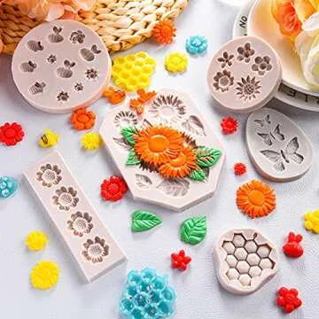 6 Pieces Silicone Chocolate Mold Sunflower 3D Embossed Silicone Mold Butterfly Honeycomb Silicone Fondant Bee Mold for DIY Topper Cake Decorating Sugar Cookies Polymer Clay Crafting Project